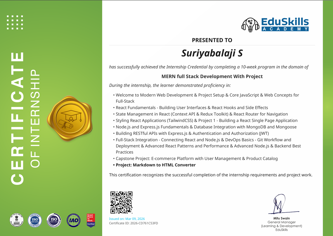 MERN FullStack Virtual Internship